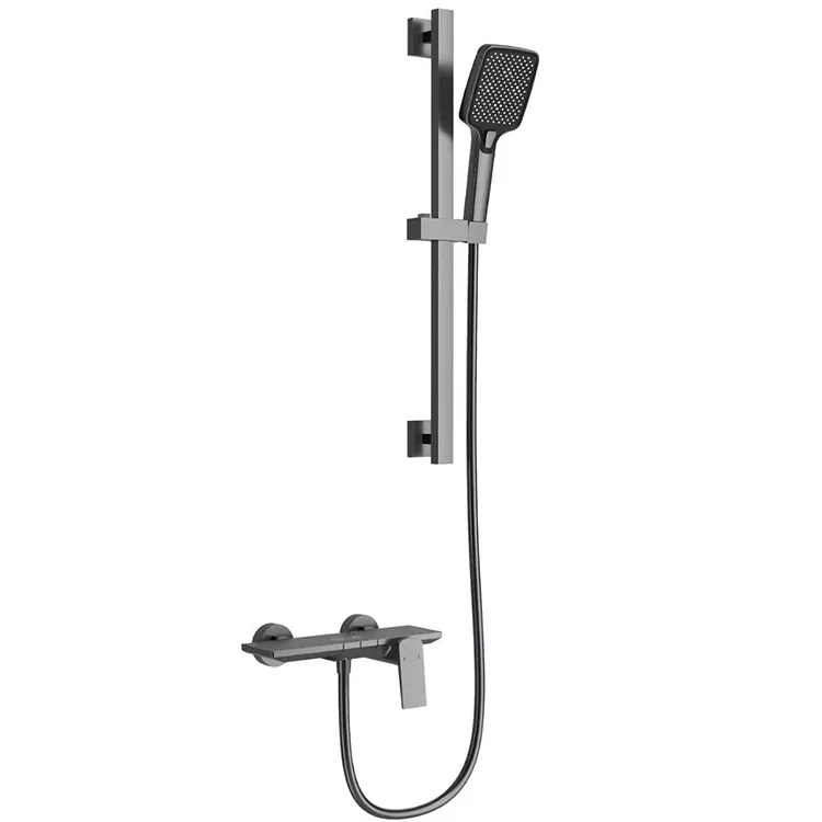 Gunmetal Grey Square Shower Iseti kunye neBha yesilayidi eLungiselelayo